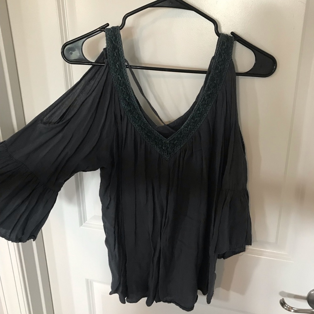 Dark Grey Blouse with shoulder cut out